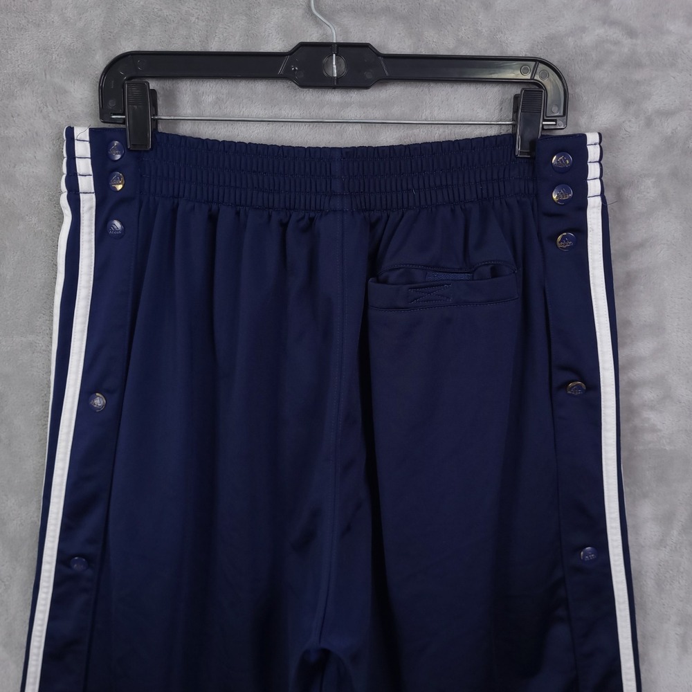 Vintage Adidas Track Pants Navy Blue Sz L Snap Button Sides Stripes Athletic Y2K - Picture 8 of 16